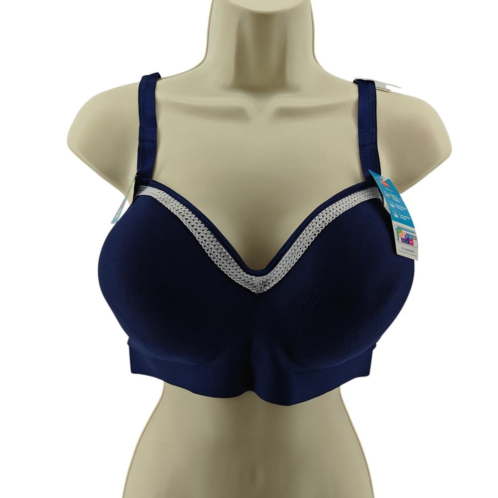 Hanes Foam Evolution Wireless Bra SmoothTec Band Navy/Sterling Grey L